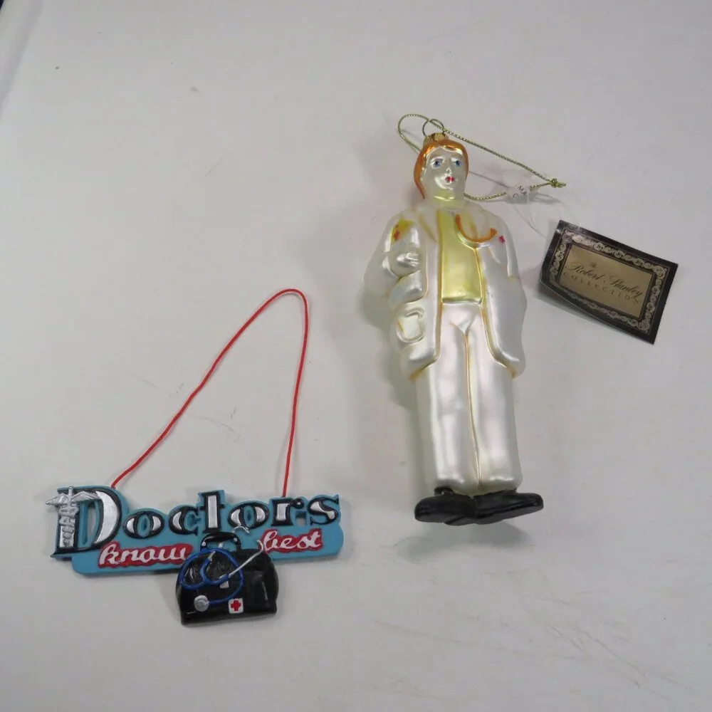 Blown Glass Doctor Ornament & additional Christmas Ornament white coat